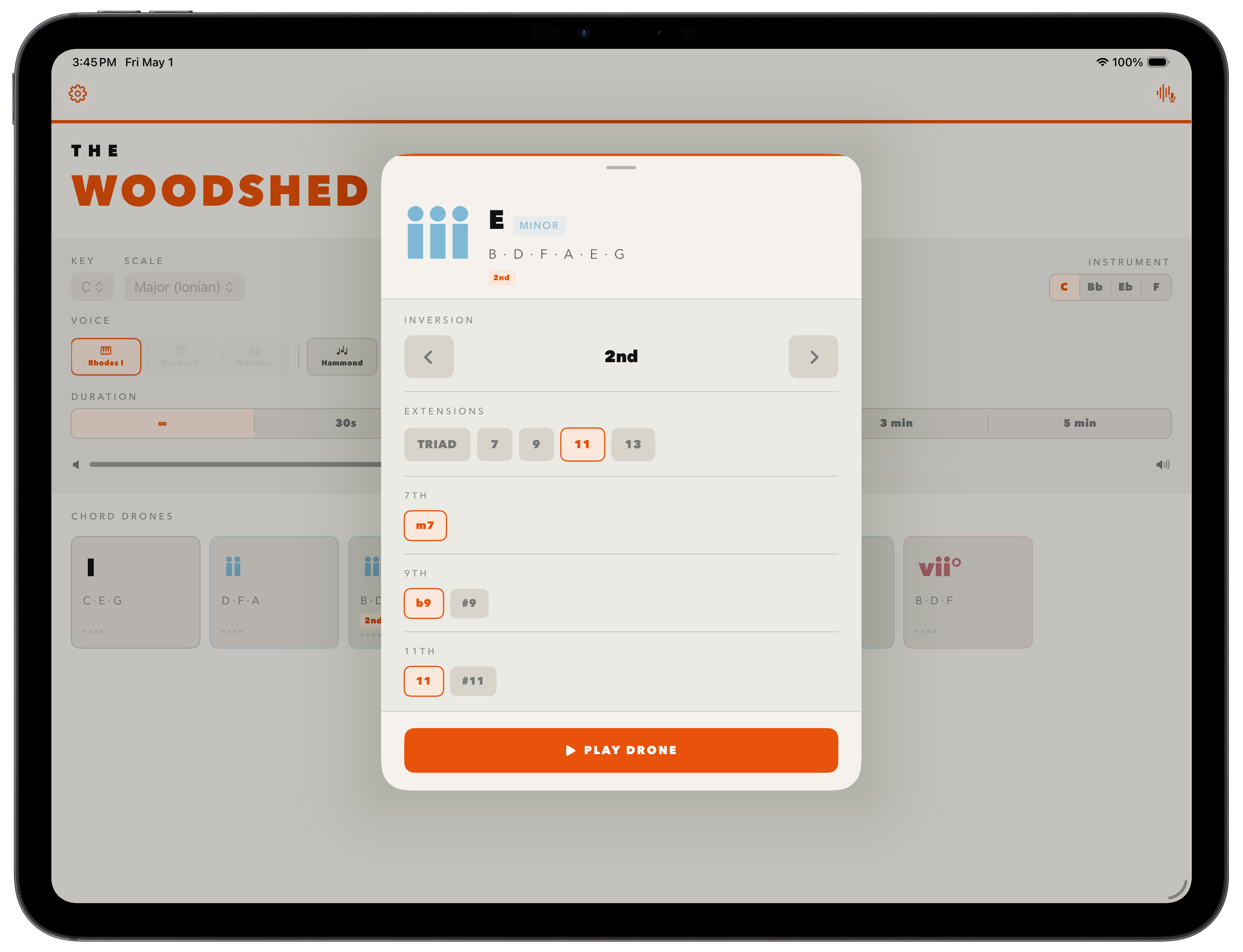 The Woodshed on iPad — chord detail
