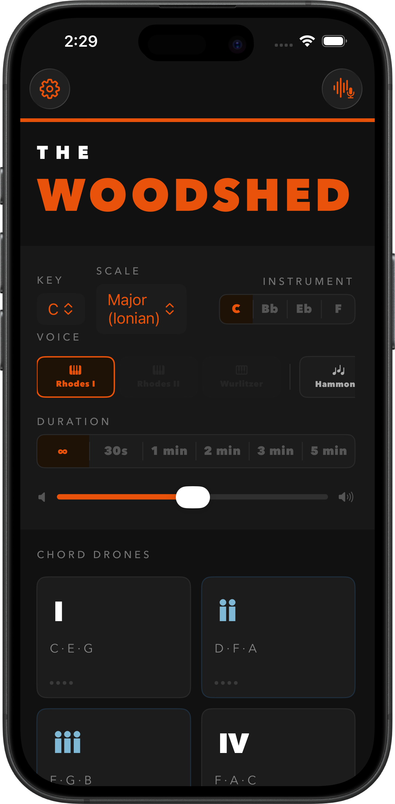 The Woodshed — main screen